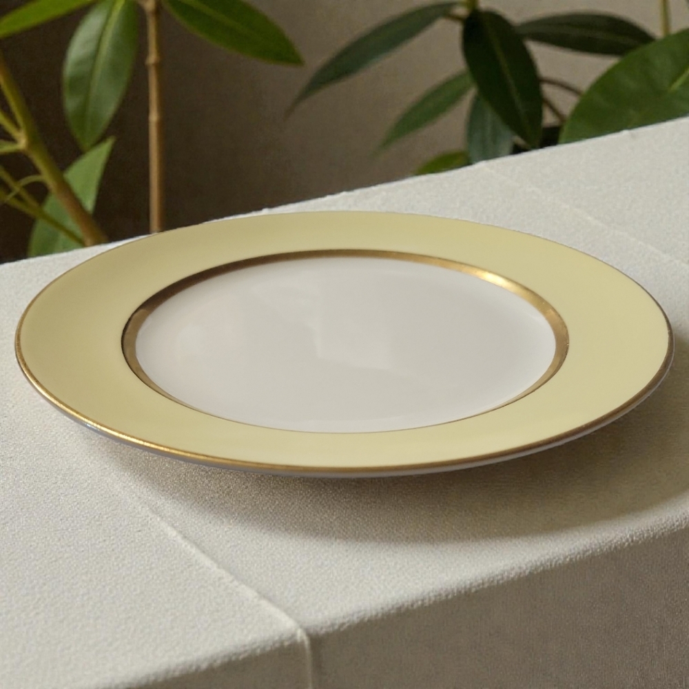 VTG 1940s POPE GOSSER 8 3/8" SALAD DESSERT PLATE WARRANTED COIN GOLD IVORY #1